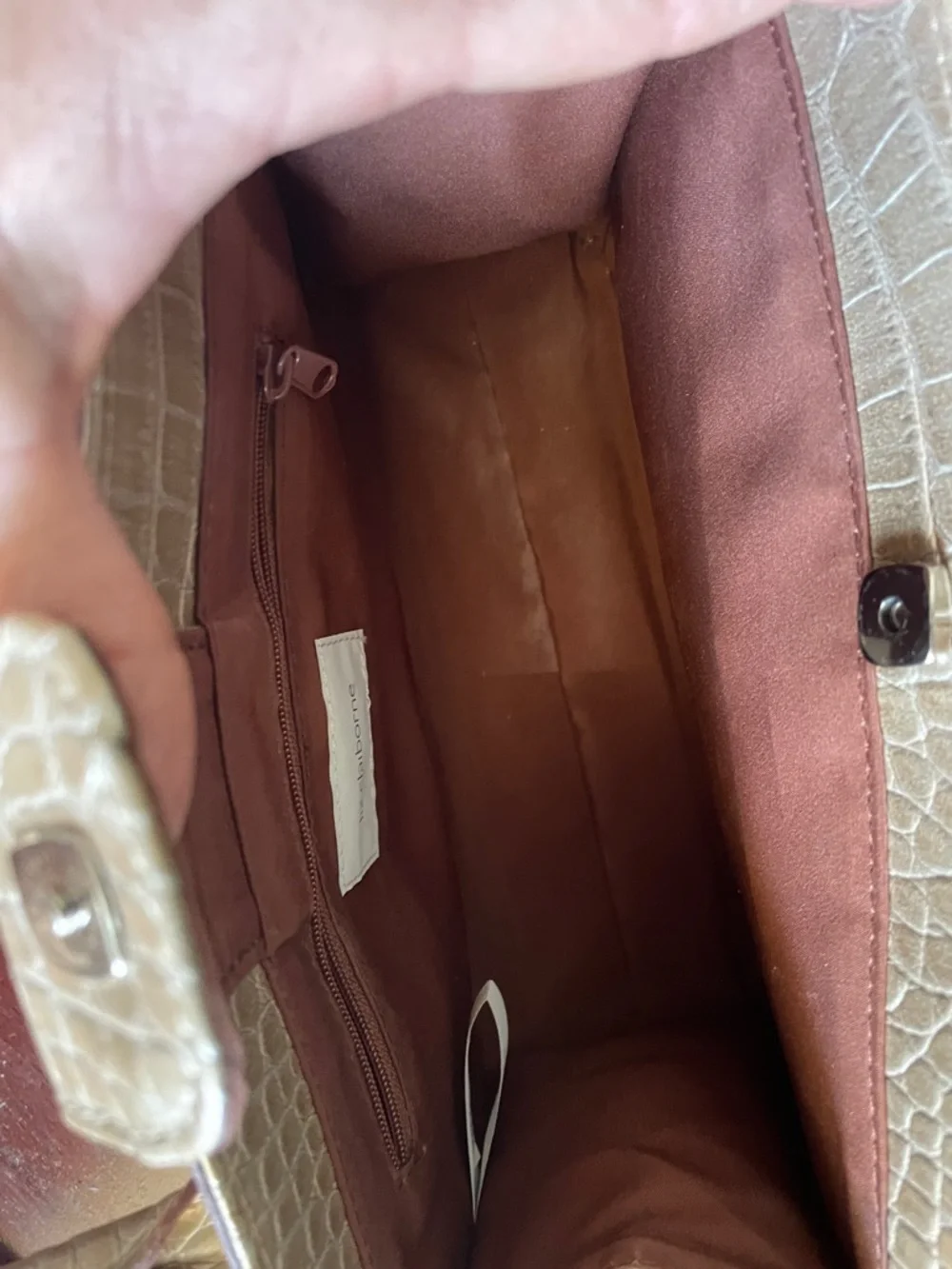 VTG Liz Claiborne Metallic Gold Faux Croc-Embossed Satchel with Tassel
